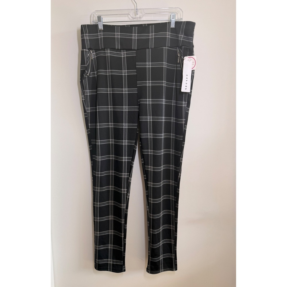Shosho Plaid Leggings Women 3X Black NWT Zipper Detail High Waist Stretch Pants